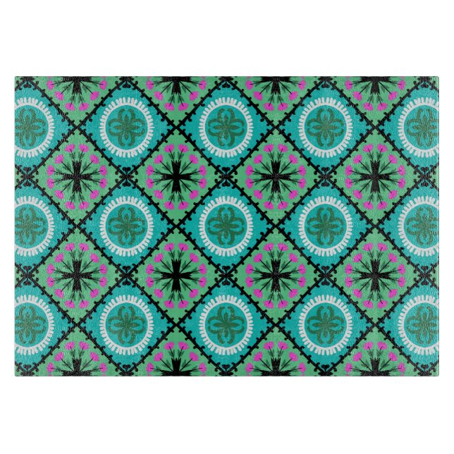 Suzani Pattern with Uzbek and Kazakh Motifs Cutting Board (Front)