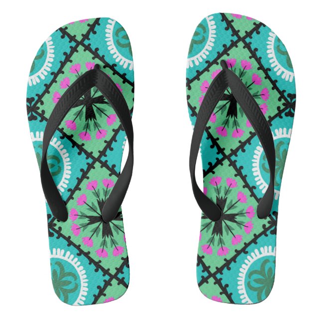 Suzani Pattern with Uzbek and Kazakh Motifs Flip Flops (Footbed)