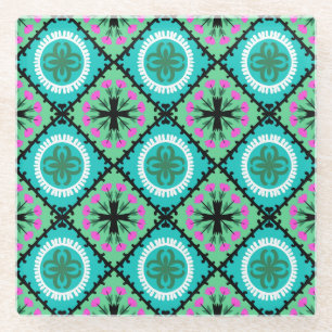 Suzani Pattern with Uzbek and Kazakh Motifs Glass Coaster