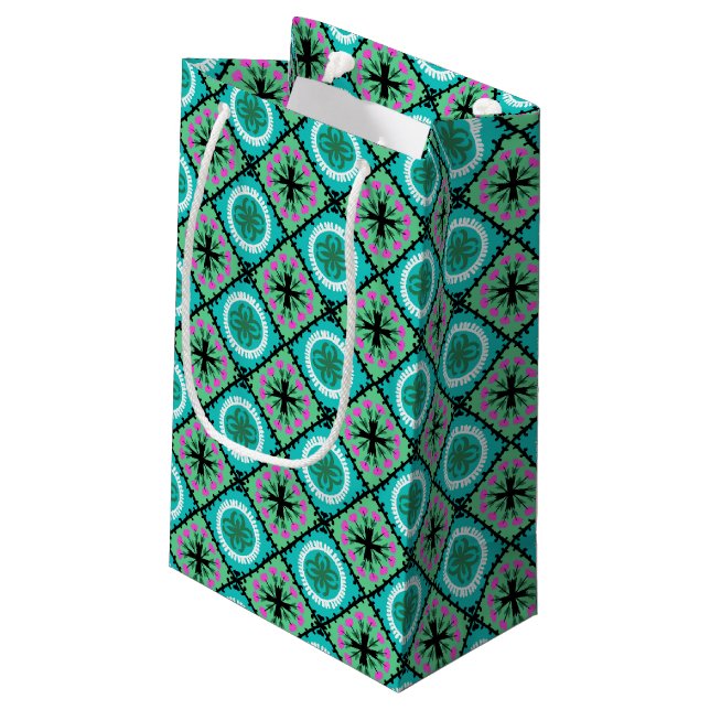 Suzani Pattern with Uzbek and Kazakh Motifs Small Gift Bag (Back Angled)
