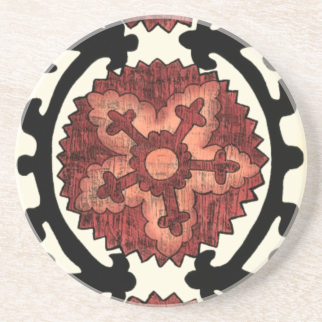 Suzani Style Decorative Floral Pattern Coaster (Front)