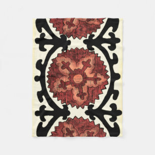 Suzani Style Decorative Floral Pattern Fleece Blanket