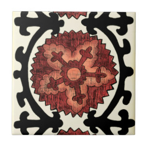 Suzani Style Decorative Floral Pattern Tile