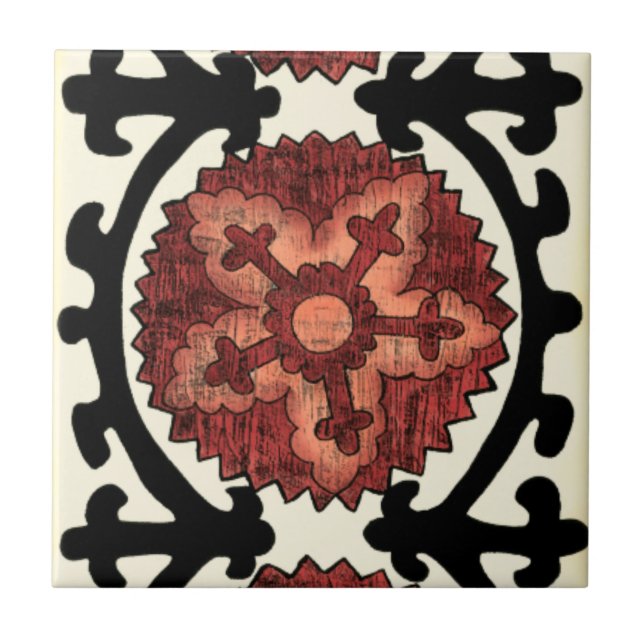 Suzani Style Decorative Floral Pattern Tile (Front)