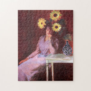 Suzanne Hoschedé with Sunflowers Monet Fine Art Jigsaw Puzzle