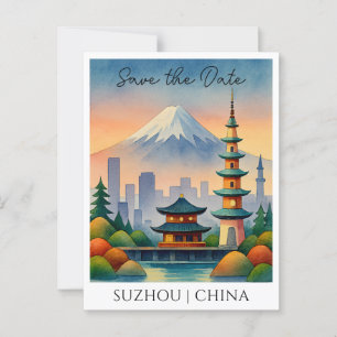 Suzhou China Watercolor Save the Date Postcard