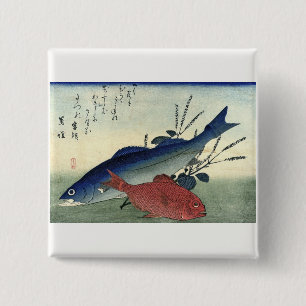 Suzuki & Kimmedai - Hiroshige's Japanese Fish 15 Cm Square Badge