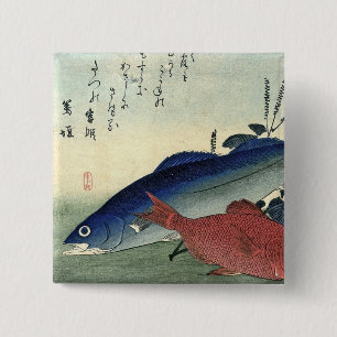 Suzuki & Kimmedai - Hiroshige's Japanese Fish 15 Cm Square Badge