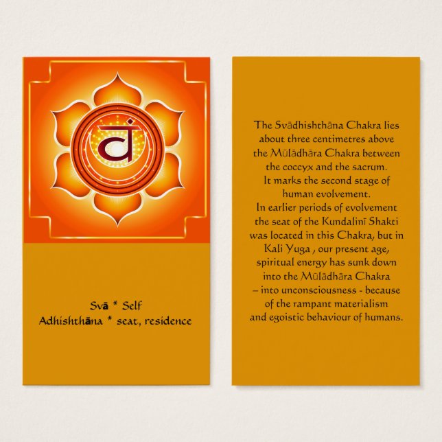 Svadisthana or Sacral Chakra Card (Front & Back)