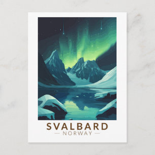 Svalbard Norway Northern Lights Travel Art Vintage Postcard