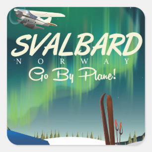 svalbard Norway Northern lights travel poster Square Sticker