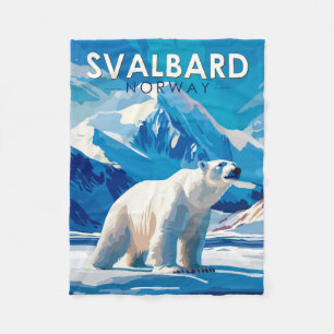 Svalbard Norway Polar Bear Travel Art Vintage Fleece Blanket
