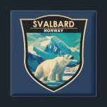 Svalbard Norway Polar Bear Travel Art Vintage Magnet<br><div class="desc">Svalbard in a vector art style. One of the world’s northernmost inhabited areas,  it's known for its rugged,  remote terrain of glaciers and frozen tundra sheltering polar bears,  Svalbard reindeer and Arctic foxes.</div>
