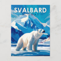 Svalbard Norway Polar Bear Travel Art Vintage