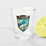 Svalbard Norway Polar Bear Travel Art Vintage Shot Glass<br><div class="desc">Svalbard in a vector art style. One of the world’s northernmost inhabited areas,  it's known for its rugged,  remote terrain of glaciers and frozen tundra sheltering polar bears,  Svalbard reindeer and Arctic foxes.</div>
