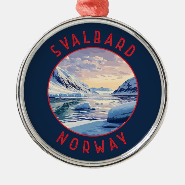 Svalbard Norway Retro Distressed Circle Metal Tree Decoration (Front)