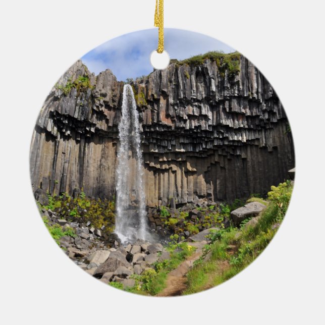 Svartifoss waterfall, Iceland Ceramic Tree Decoration (Back)