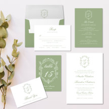 Classic Sage Green Floral Monogram Crest Wedding