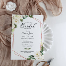 White Floral Greenery Rose Gold Bridal Shower