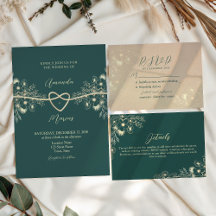 Emerald Green Gold Floral Wedding Invitation Suite
