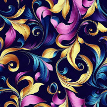 Pink, Blue, Gold, Leaf Swirl Pattern