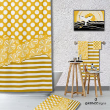 Yellow & White Merging Patterns Bathroom Decor