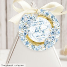Dusty Blue Gold Baby Shower Favor Tags 91B