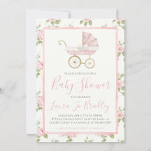 Pink Floral Carriage Baby Shower Set