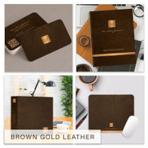 Monogrammed brown leather and gold office set