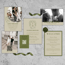 Elegant Sage Green Crest Monogram Wedding 