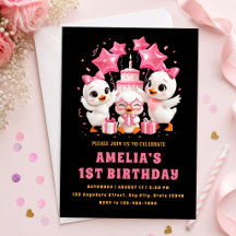 Kawaii Duck Party Invite Pink Balloons Cake