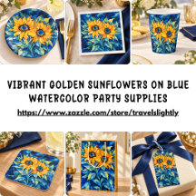 Vibrant Golden Sunflowers on Blue Party Supplies