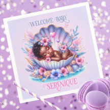 Sleeping Ethnic Baby Girl Seashell Pastel Purple 
