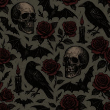 Gothic Skulls, Crows & Roses Pattern
