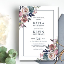 Watercolor Dusty Rose Mauve Blue Wedding