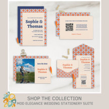 Retro Geometric Pattern Orange Blue Wedding Suite