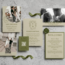 Elegant Sage Green Crest Monogram Wedding 