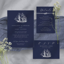 Elegant Navy Blue Nautical Ship Wedding Suite