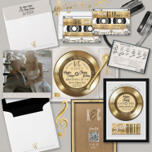 Retro Gold & Silver Vinyl Record Invitations