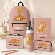 Funny Orange Cat Back to School for Girls