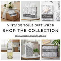 Black White Toile Floral Pattern Gift Wrap