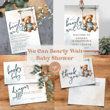 We Can Bearly Wait Blue Denim Teddy Bear