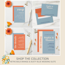 Retro Bold Orange & Dusty Blue Wedding
