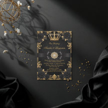 Black and Gold Floral Wedding Invitation Suite