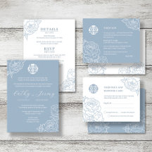 Dusty Blue Peony Line Art Wedding Set