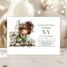 Whimsical Dusty Green Floral Girl Birthday 88G