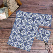 Vintage Blue Painted Tile Crafts Découpage Tissue