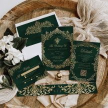 Emerald Elegance Ornate Gold & Green Wedding