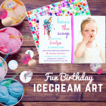Ice Cream Fun Watercolor Art Birthday