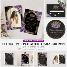 Elegant Glam Black Purple Gold Elegant Quinceanera